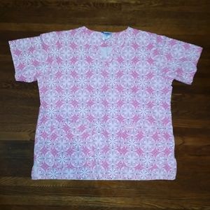 EUC Landau pink pattern scrub top